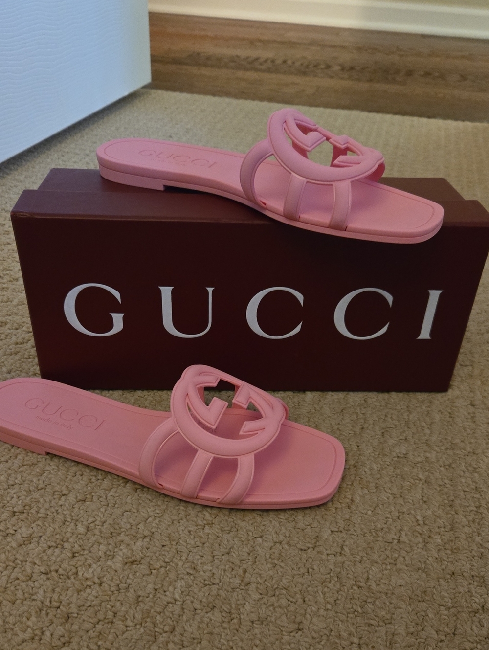 Gucci Pink Logo Slide Sandals